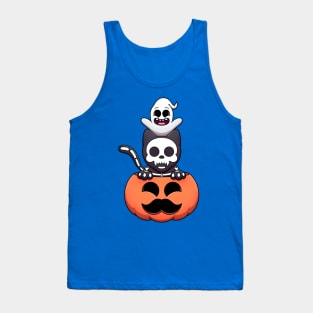 Halloween Pumpkin With Skeleton Cat And Ghost Tank Top